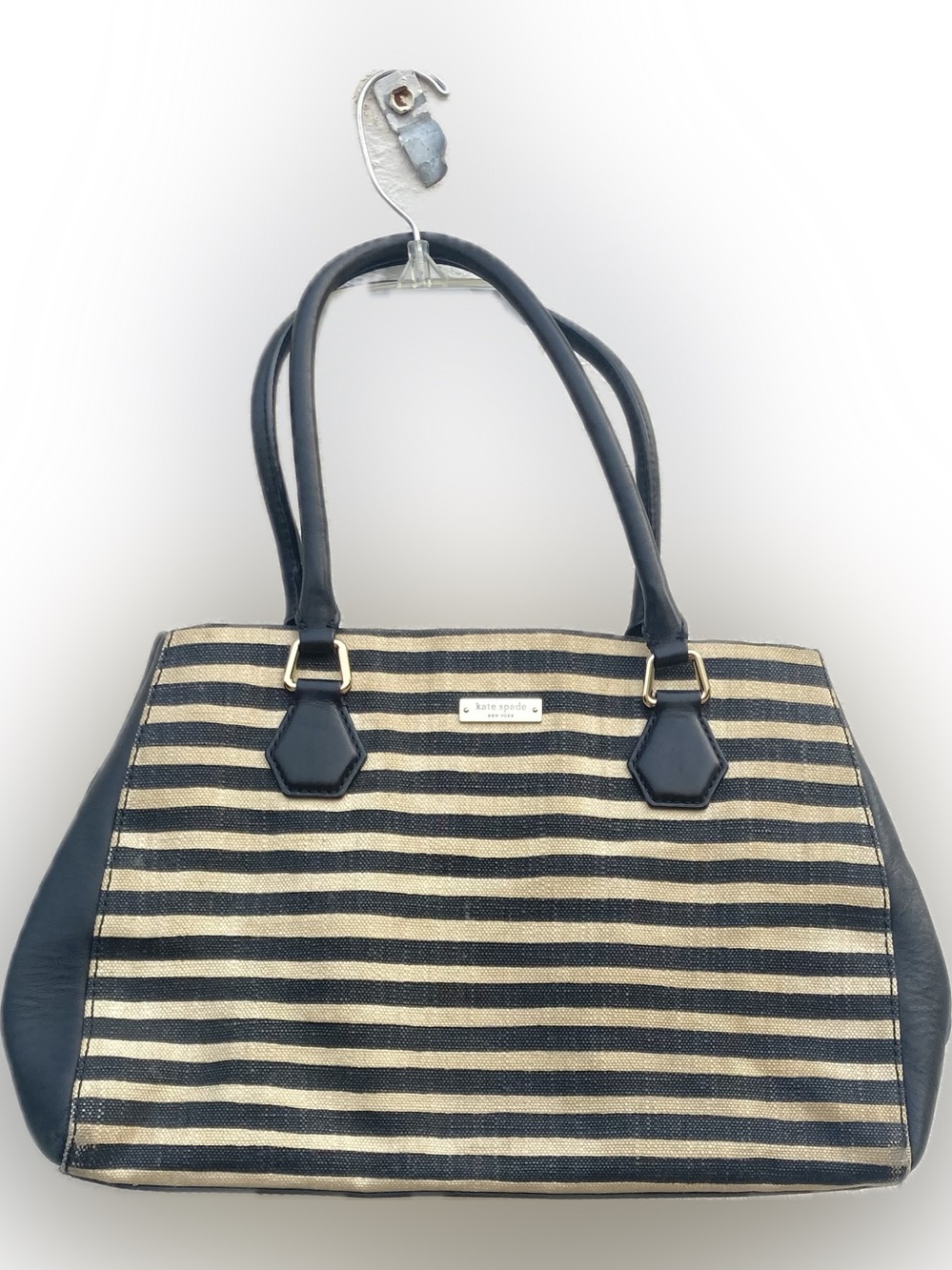 Kate Spade NY Catherine Street Stripe Louise Mix Leather Satchel Tote Purse Bag